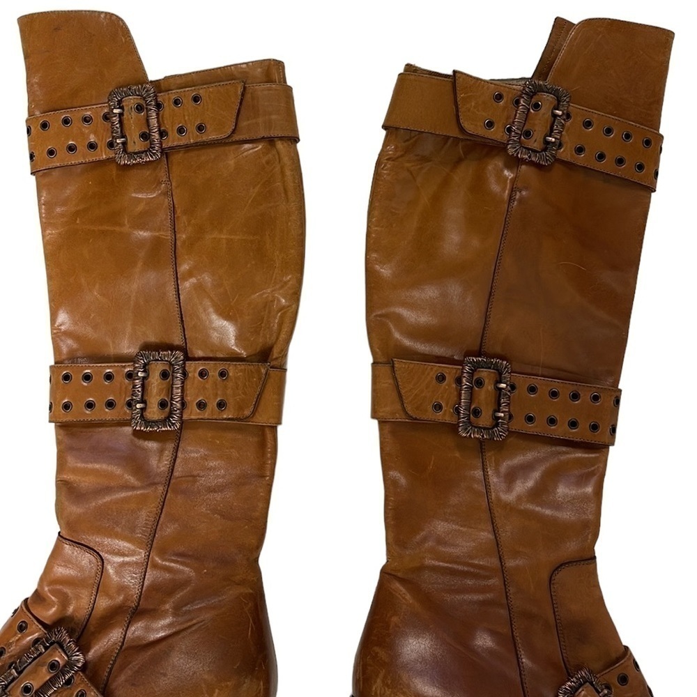 Goffredo Fantini distressed leather knee high brown boots size 37 - Picture 10 of 14